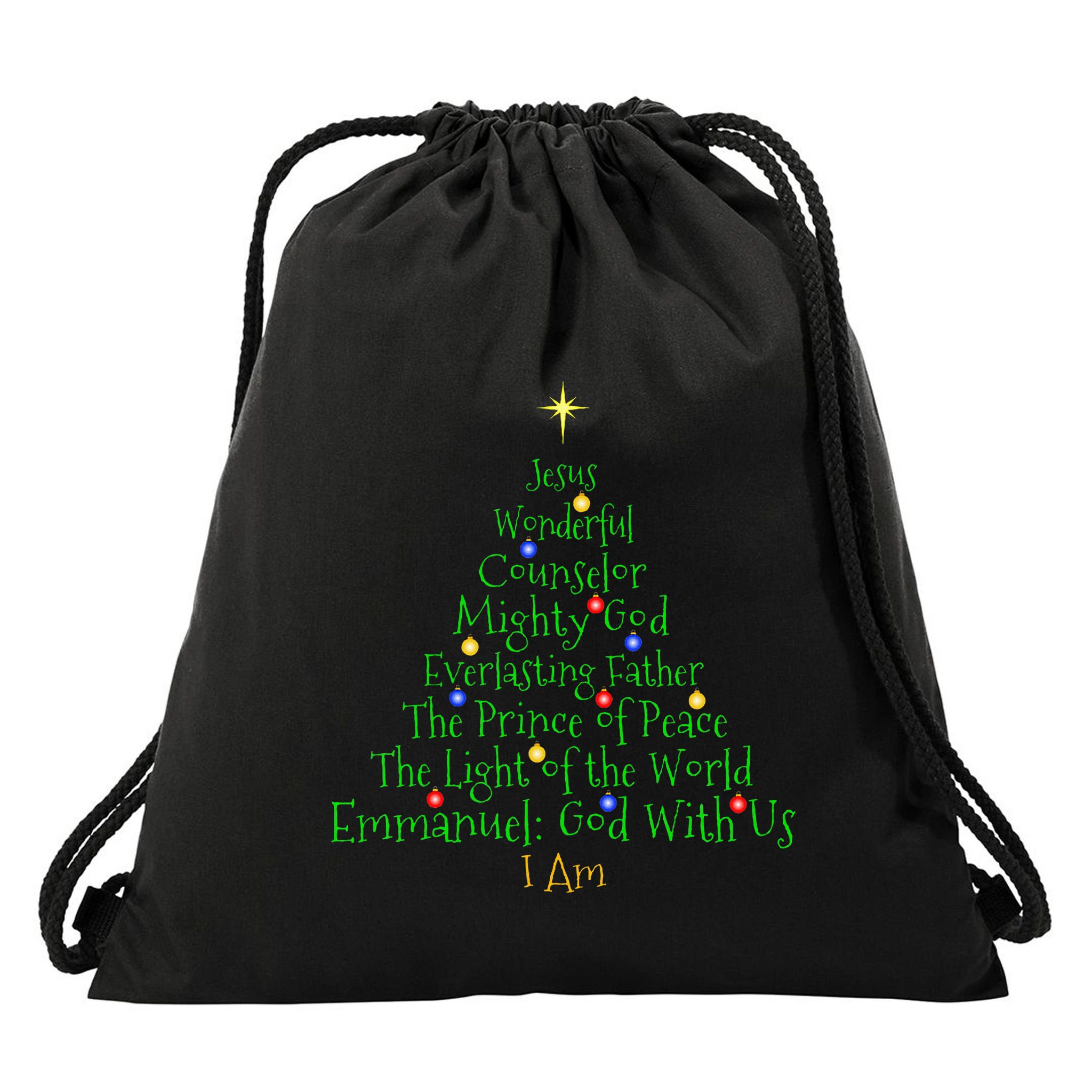 Christian Christmas S Bible Names Of Jesus Tree Shaped Drawstring Bag