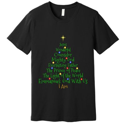 Christian Christmas S Bible Names Of Jesus Tree Shaped Premium T-Shirt