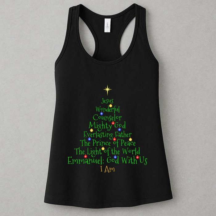 Christian Christmas S Bible Names Of Jesus Tree Shaped Womens Tank Top