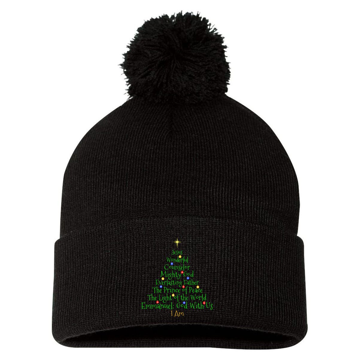 Christian Christmas S Bible Names Of Jesus Tree Shaped Pom Pom 12in Knit Beanie