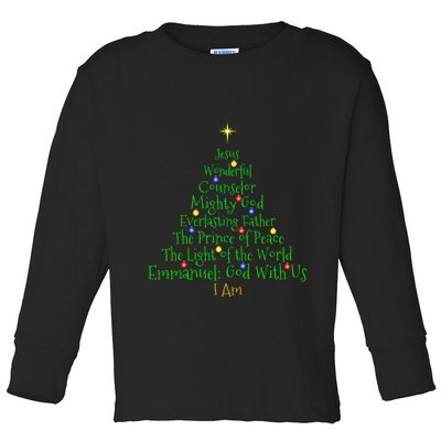 Christian Christmas S Bible Names Of Jesus Tree Shaped Toddler Long Sleeve Shirt