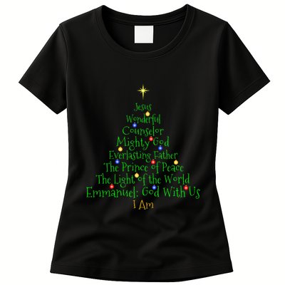 Christian Christmas S Bible Names Of Jesus Tree Shaped Womens T-Shirt