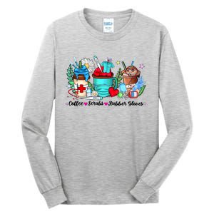 Christmas Coffee Scrubs Rubber Gloves Funny Xmas Nurse Great Gift Tall Long Sleeve T-Shirt