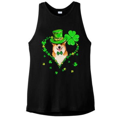 Cute Corgi Saint Patrick's Day Dogs Dad Mom Ladies PosiCharge Tri-Blend Wicking Tank