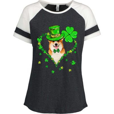 Cute Corgi Saint Patrick's Day Dogs Dad Mom Enza Ladies Jersey Colorblock Tee