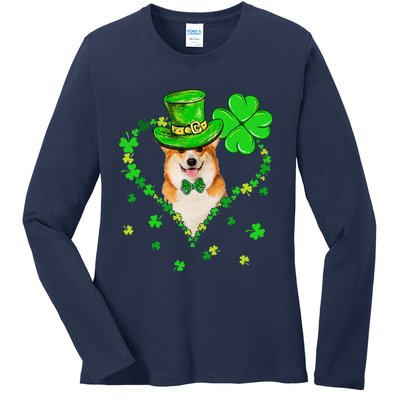 Cute Corgi Saint Patrick's Day Dogs Dad Mom Ladies Long Sleeve Shirt