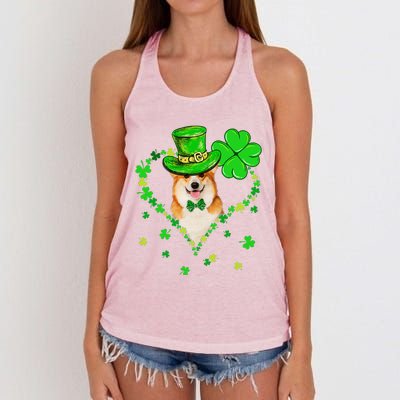 Cute Corgi Saint Patrick's Day Dogs Dad Mom Women's Knotted Racerback Tank