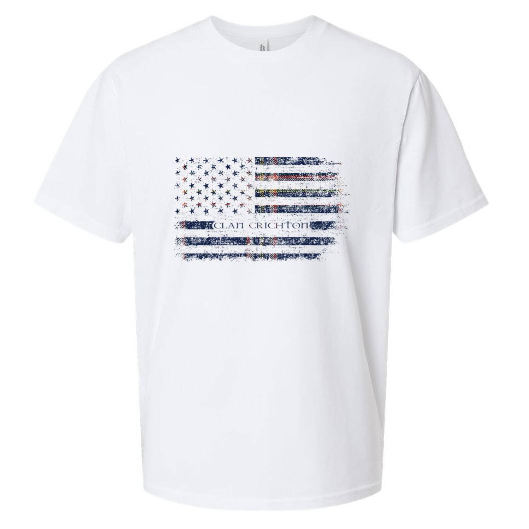 Clan Crichton Scottish Tartan Us Flag Kilt Scotland Sueded Cloud Jersey T-Shirt