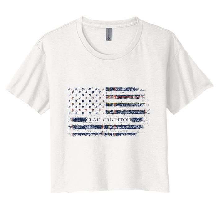 Clan Crichton Scottish Tartan Us Flag Kilt Scotland Women's Crop Top Tee