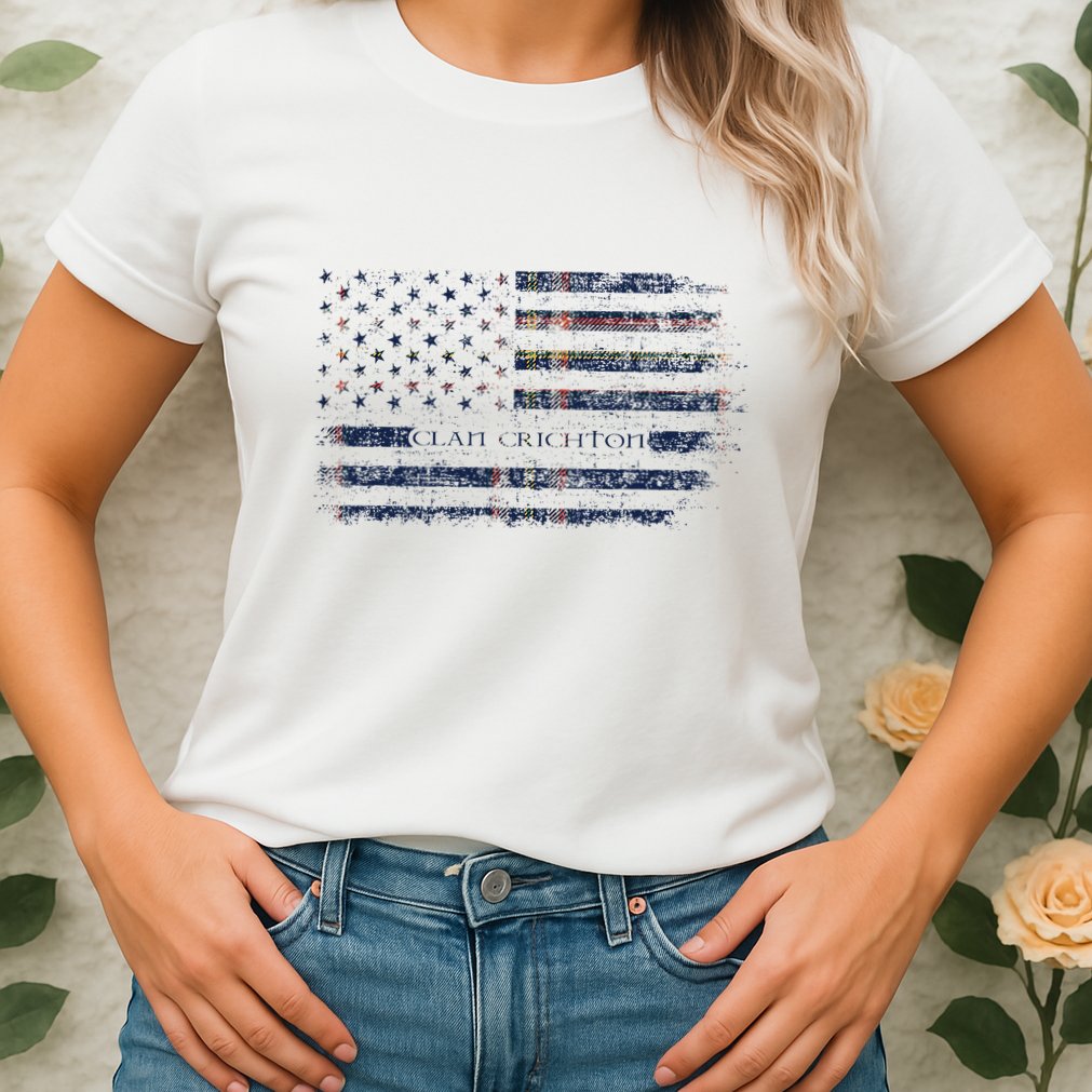 Clan Crichton Scottish Tartan Us Flag Kilt Scotland Womens T-Shirt