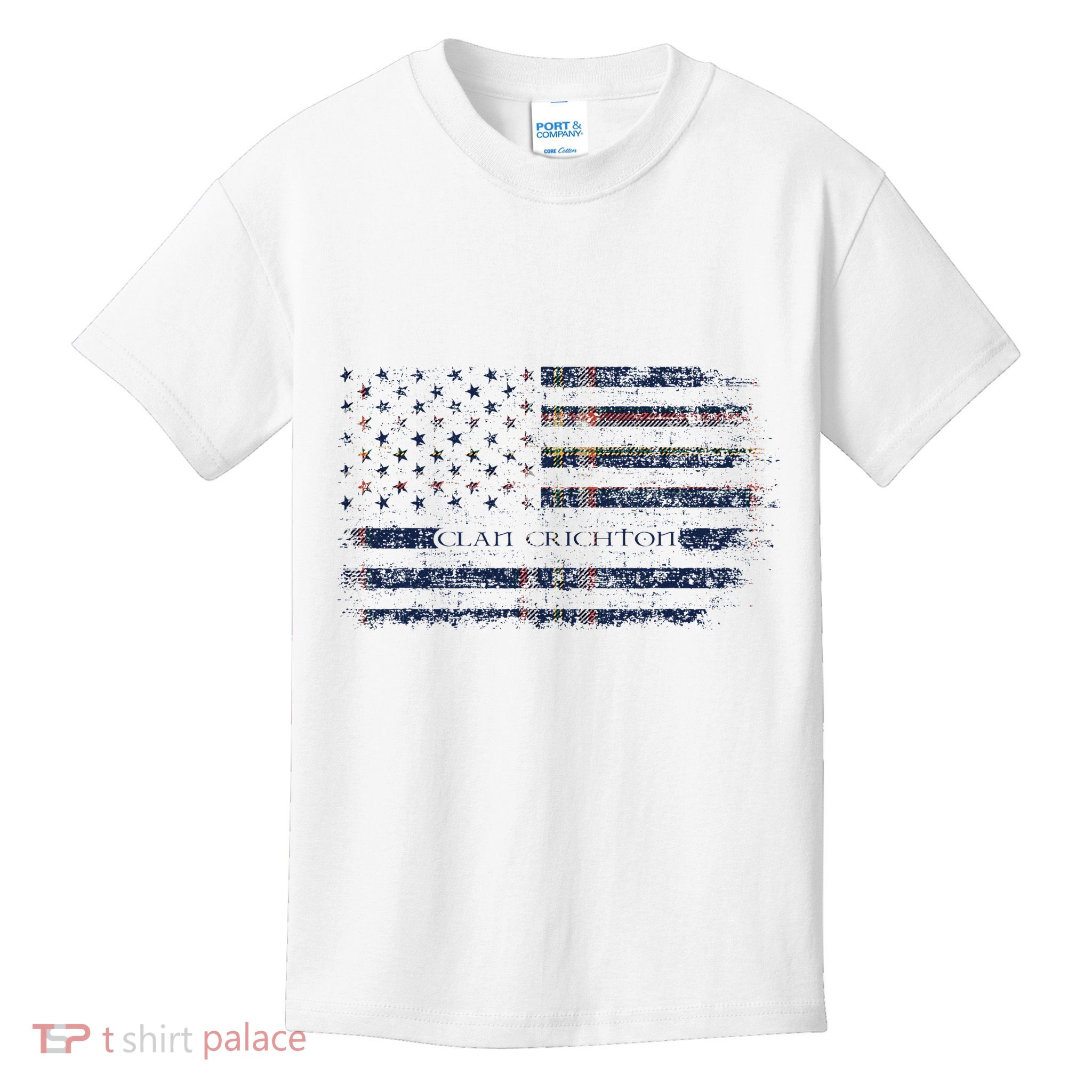 Clan Crichton Scottish Tartan Us Flag Kilt Scotland Kids T-Shirt