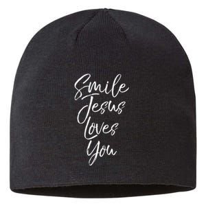 Cute Christian Saying Gift for  Smile Jesus Loves You Sustainable Beanie