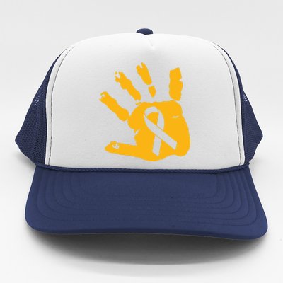 Childhood Cancer Survivor Gold Cancer Ribbon Print Hand Trucker Hat