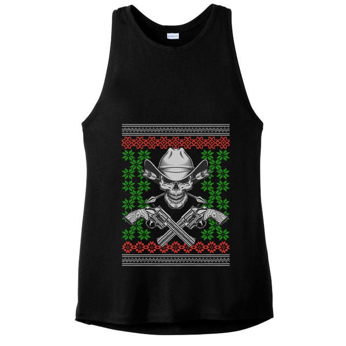 Cool Cowboy Skull Ugly Christmas Sweater Ladies PosiCharge Tri-Blend Wicking Tank