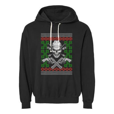 Cool Cowboy Skull Ugly Christmas Sweater Garment-Dyed Fleece Hoodie