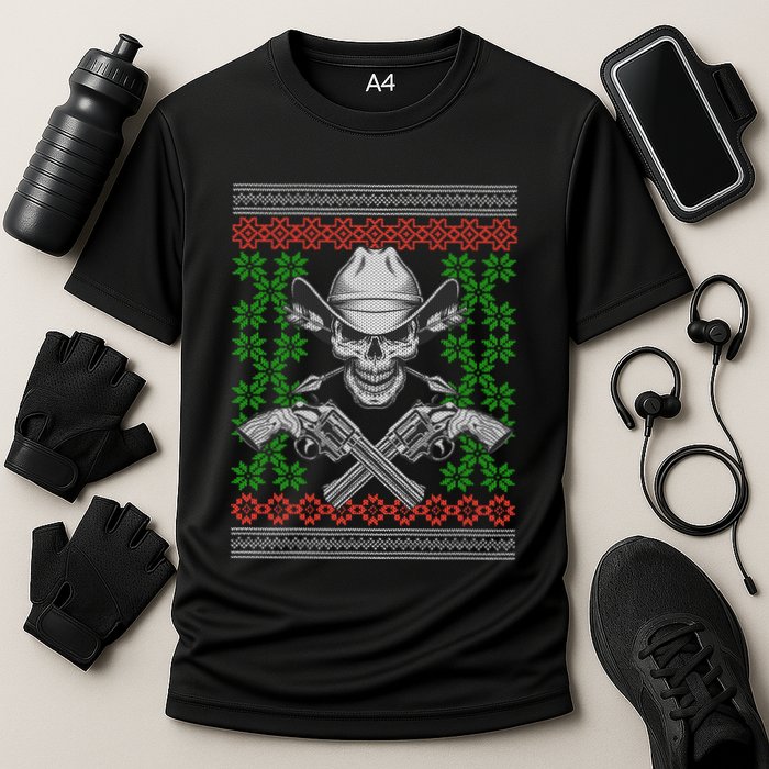 Cool Cowboy Skull Ugly Christmas Sweater Performance Shirt