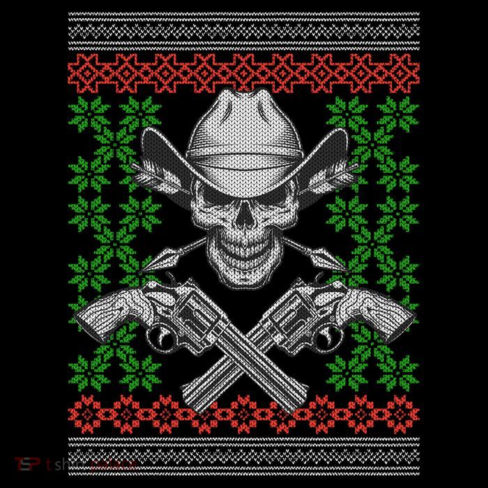 Cool Cowboy Skull Ugly Christmas Sweater Drawstring Bag