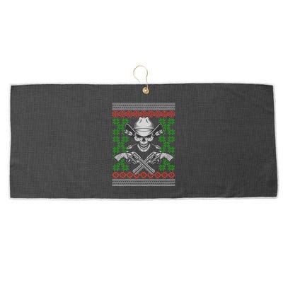 Cool Cowboy Skull Ugly Christmas Sweater Large Microfiber Waffle Golf Towel
