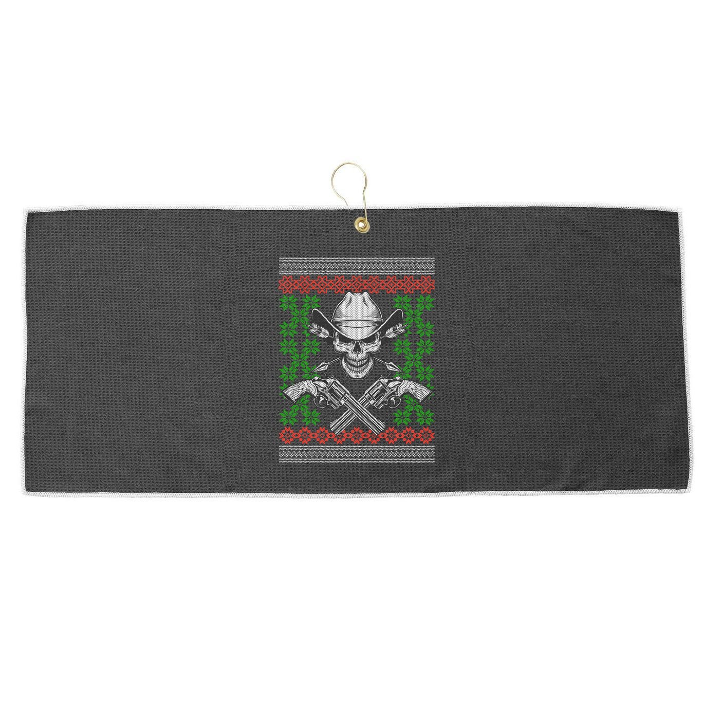 Cool Cowboy Skull Ugly Christmas Sweater Large Microfiber Waffle Golf Towel
