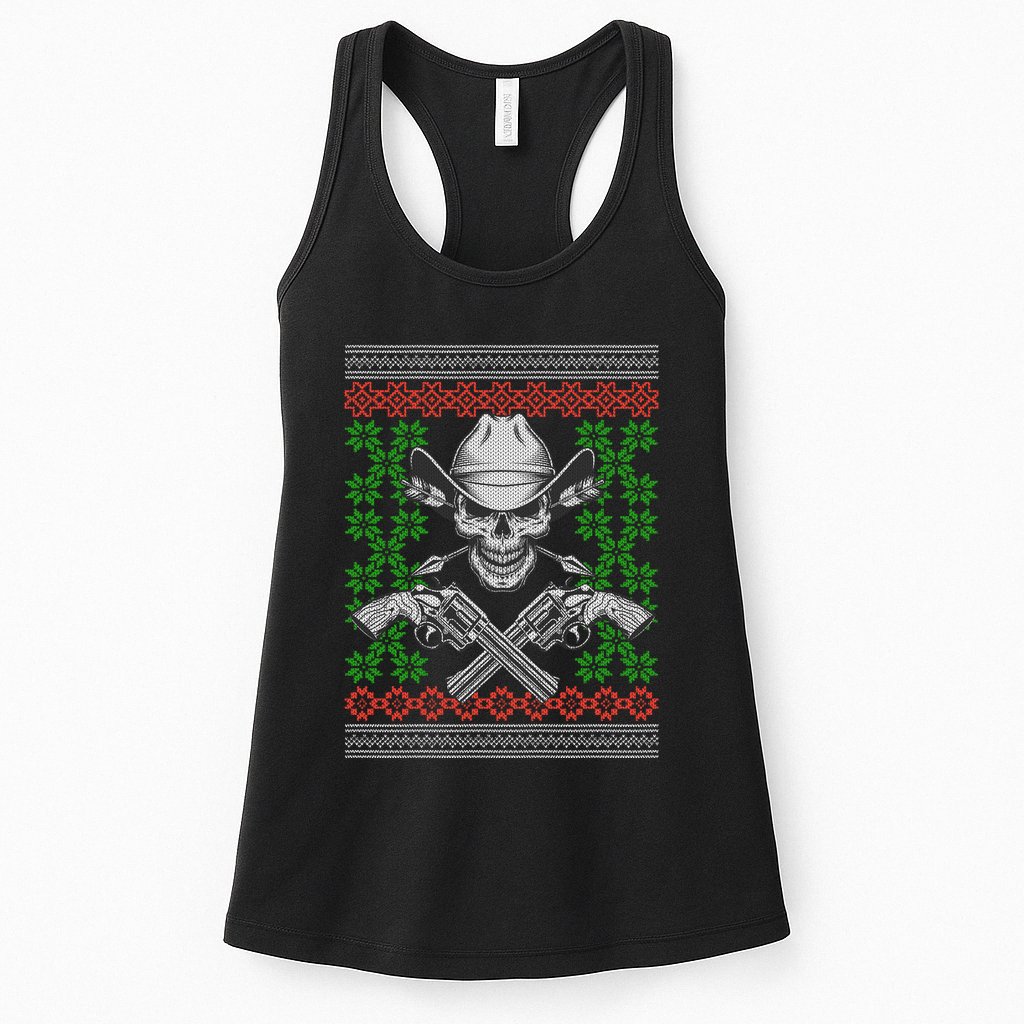 Cool Cowboy Skull Ugly Christmas Sweater Womens Tank Top