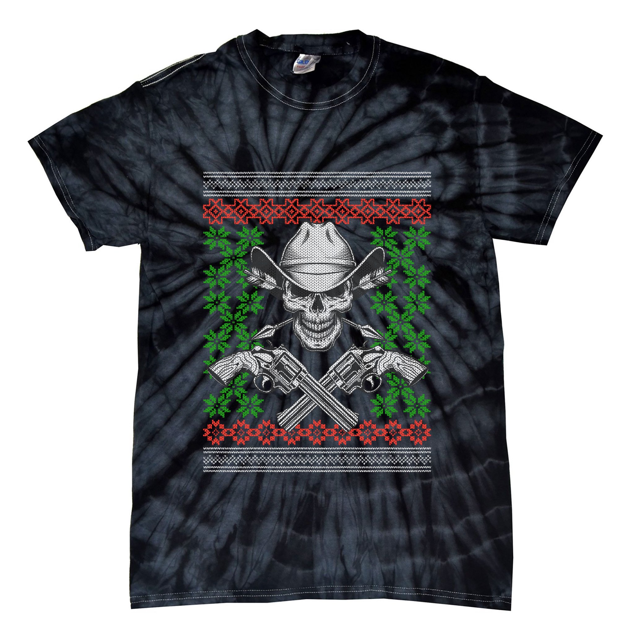 Cool Cowboy Skull Ugly Christmas Sweater Tie-Dye T-Shirt