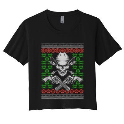 Cool Cowboy Skull Ugly Christmas Sweater Crop Top