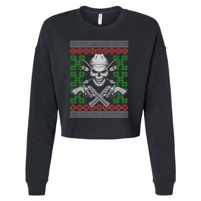 Cool Cowboy Skull Ugly Christmas Sweater Cropped Pullover Crew