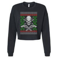 Cool Cowboy Skull Ugly Christmas Sweater Cropped Pullover Crew