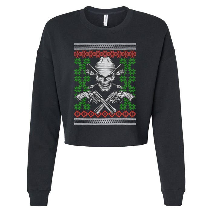 Cool Cowboy Skull Ugly Christmas Sweater Cropped Pullover Crew