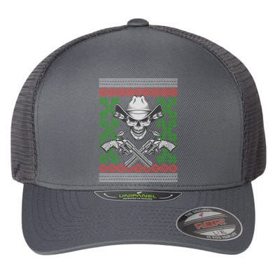 Cool Cowboy Skull Ugly Christmas Sweater Flexfit Unipanel Trucker Cap