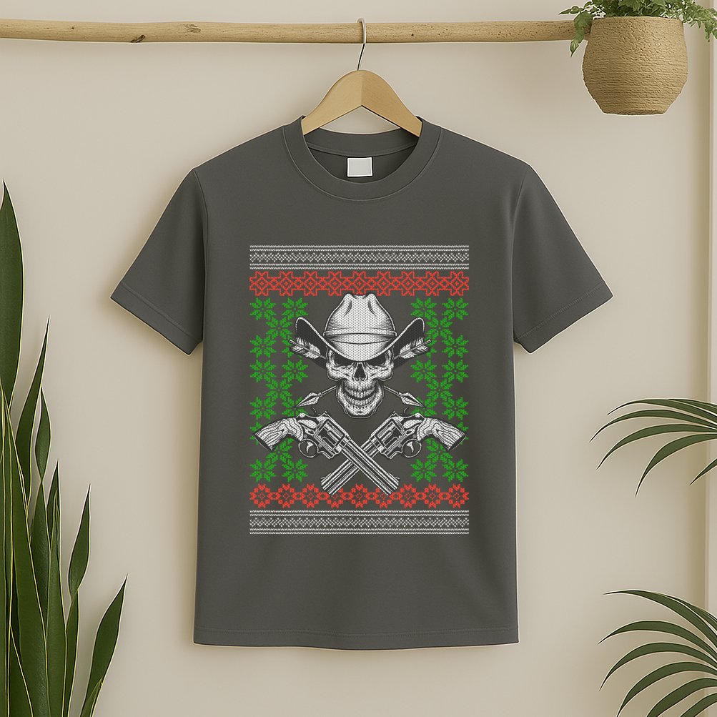 Cool Cowboy Skull Ugly Christmas Sweater T-Shirt