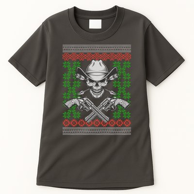 Cool Cowboy Skull Ugly Christmas Sweater Tall T-Shirt