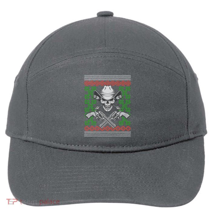 Cool Cowboy Skull Ugly Christmas Sweater 7-Panel Snapback Hat