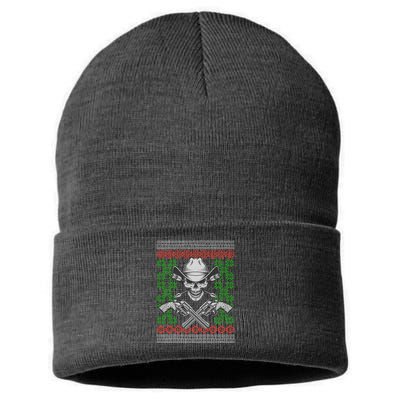 Cool Cowboy Skull Ugly Christmas Sweater Sustainable Knit Beanie