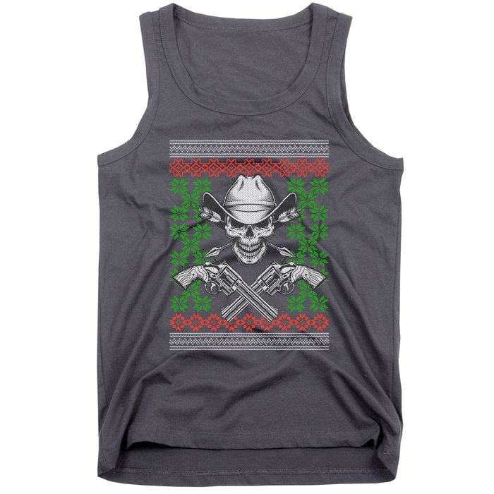 Cool Cowboy Skull Ugly Christmas Sweater Tank Top