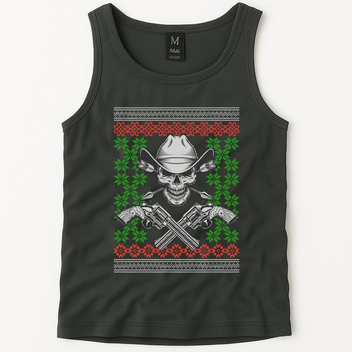 Cool Cowboy Skull Ugly Christmas Sweater Tank Top