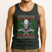 Cool Cowboy Skull Ugly Christmas Sweater Tank Top