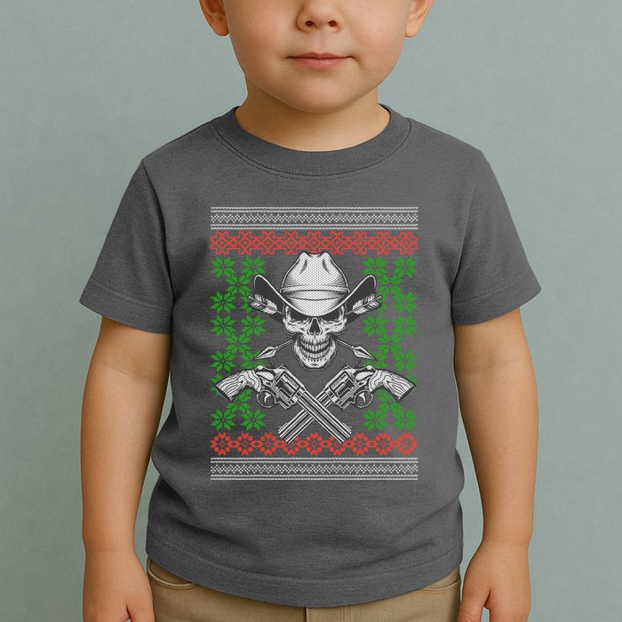 Cool Cowboy Skull Ugly Christmas Sweater Toddler T-Shirt