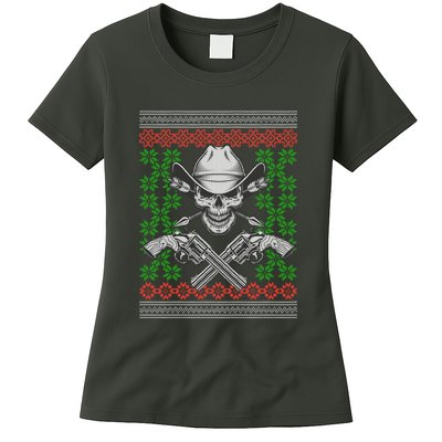 Cool Cowboy Skull Ugly Christmas Sweater Womens T-Shirt