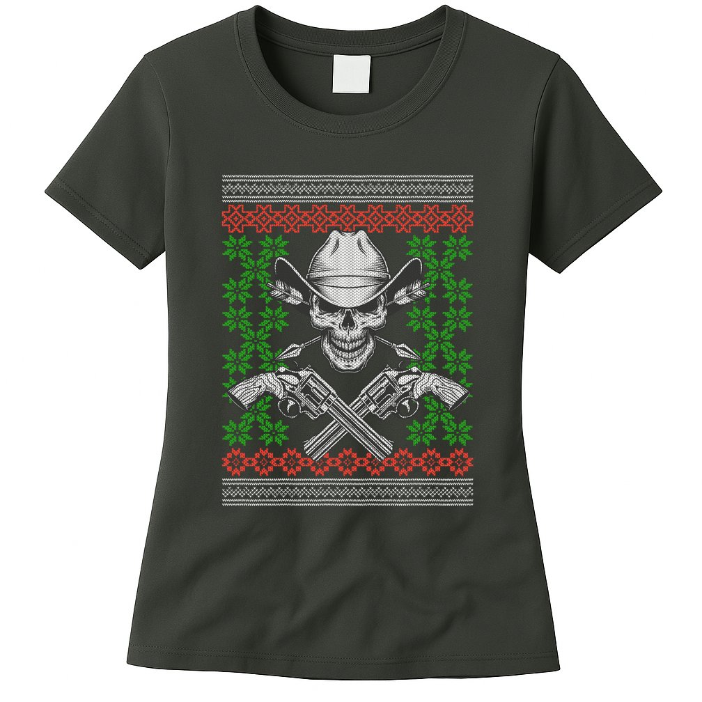 Cool Cowboy Skull Ugly Christmas Sweater Womens T-Shirt