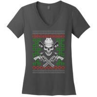 Cool Cowboy Skull Ugly Christmas Sweater Women's V-Neck T-Shirt