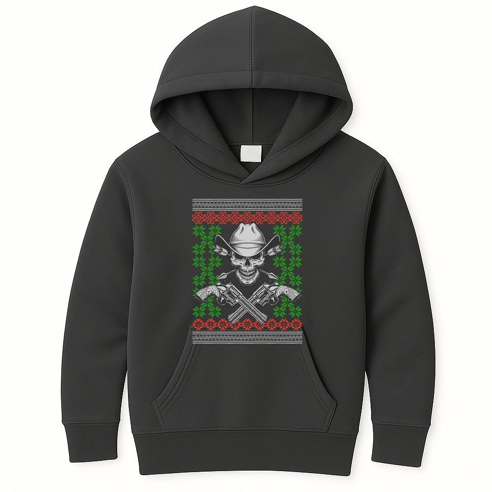 Cool Cowboy Skull Ugly Christmas Sweater Kids Hoodie