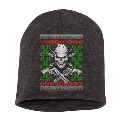 Cool Cowboy Skull Ugly Christmas Sweater Short Acrylic Beanie