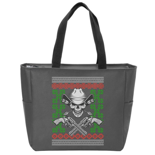 Cool Cowboy Skull Ugly Christmas Sweater Zip Tote Bag