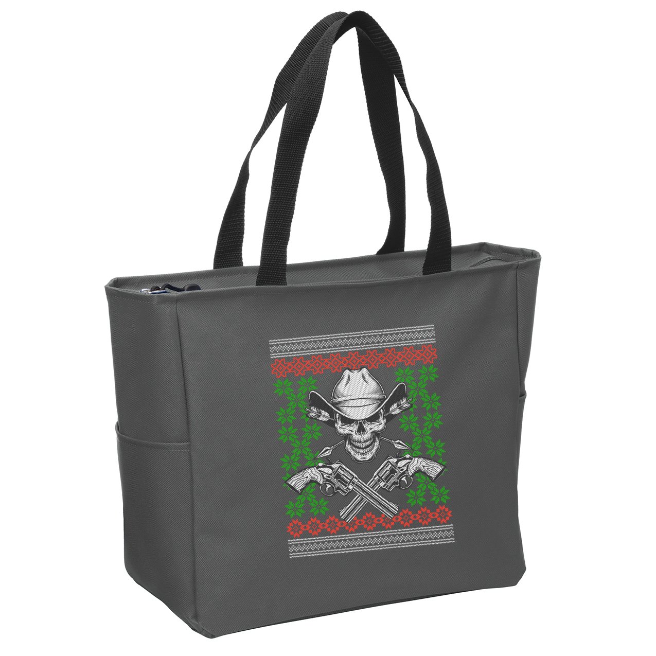 Cool Cowboy Skull Ugly Christmas Sweater Zip Tote Bag