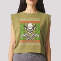 Cool Cowboy Skull Ugly Christmas Sweater Garment-Dyed Women's Muscle Tee