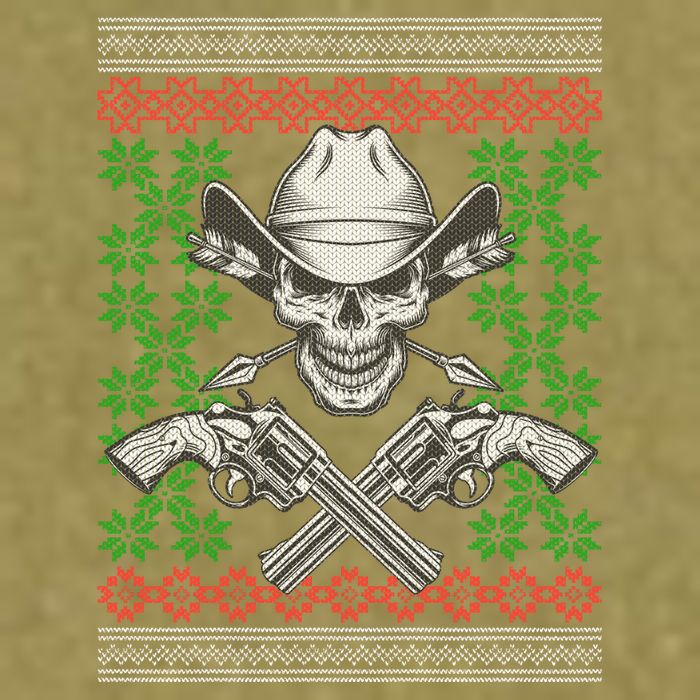 Cool Cowboy Skull Ugly Christmas Sweater Garment-Dyed Women's Muscle Tee