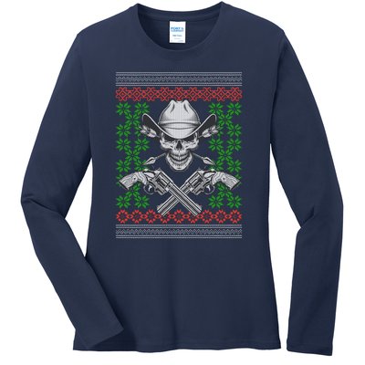 Cool Cowboy Skull Ugly Christmas Sweater Ladies Long Sleeve Shirt