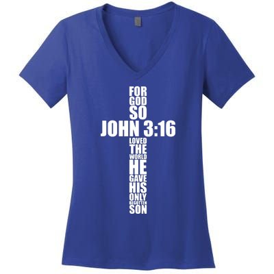 Christian Cross Saying Religiouss Bible Verse Women's V-Neck T-Shirt