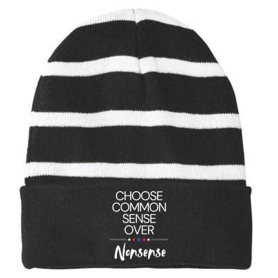 Choose Common Sense Over Nonsense Kamala Harris Striped Beanie with Solid Band